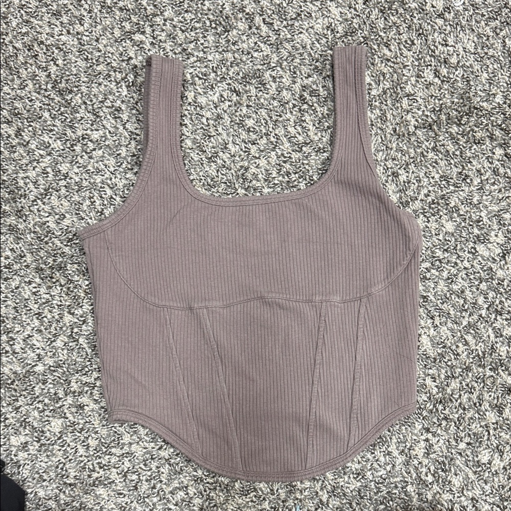 Stylish Ribbed Crop Top in Taupe